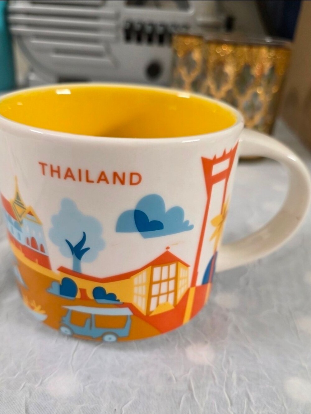 Starbucks Thailand You Are Here Collection Coffee Mug Yellow Inside